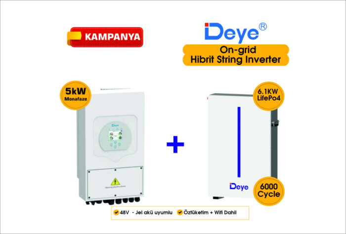 DEYE 5 KW On-Grid Hibrit Monofaze Paketi LV (48V) NV005.KWGRDY.P01 - Görsel 1